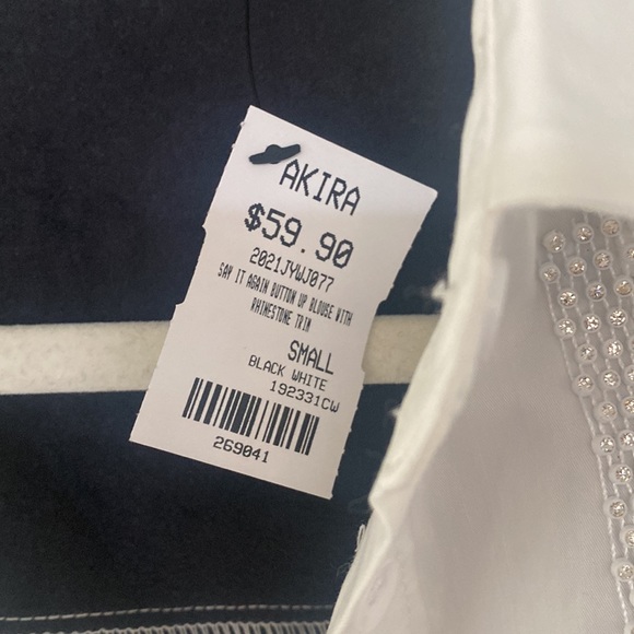 Akira say it again button up blouse with rhinestones and faux leather - Picture 4 of 9